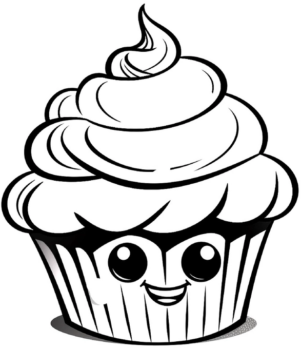 malvorlage-cupcake-mit-froehlichem-gesicht-und-sahnehaeubchen