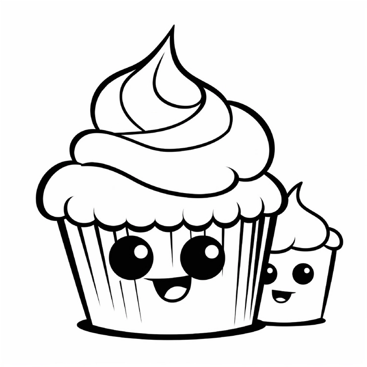 malvorlage-cupcake-mit-gesicht-und-kleinerem-cupcake