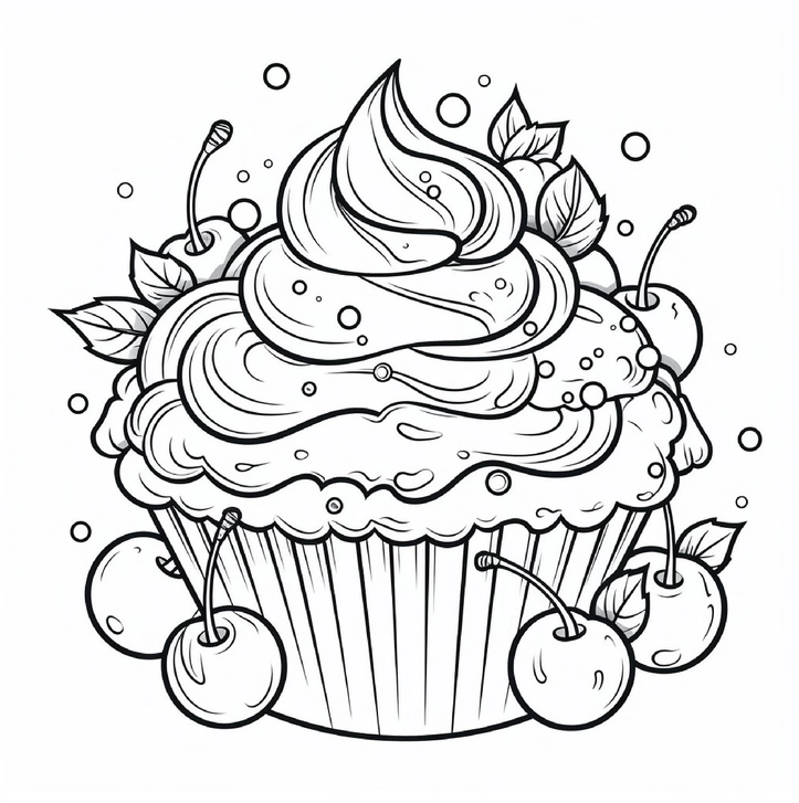 malvorlage-cupcake-mit-kirschen
