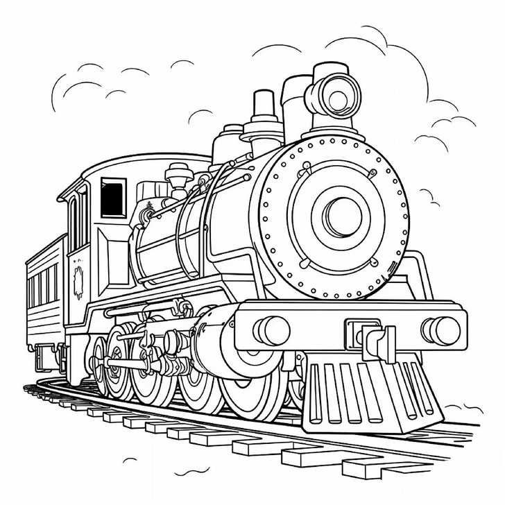 malvorlage-dampflok-auf-schienen-mit-wolkenlandschaft