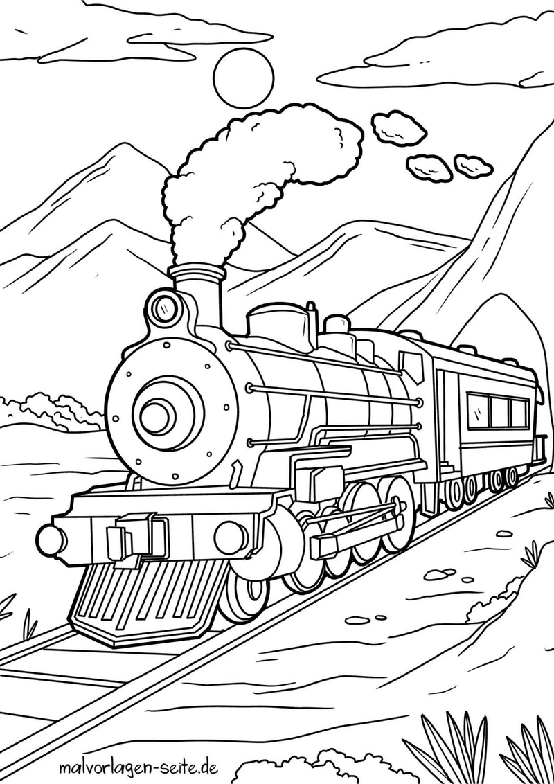 malvorlage-dampflok-in-der-landschaft