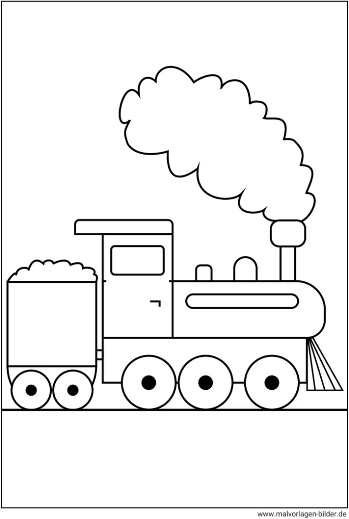 malvorlage-dampflok-mit-waggon-und-rauchwolken