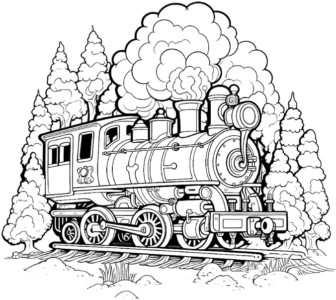 malvorlage-dampflokomotive-im-wald