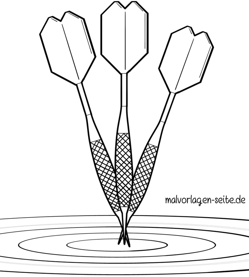 malvorlage-dartpfeile-im-ziel