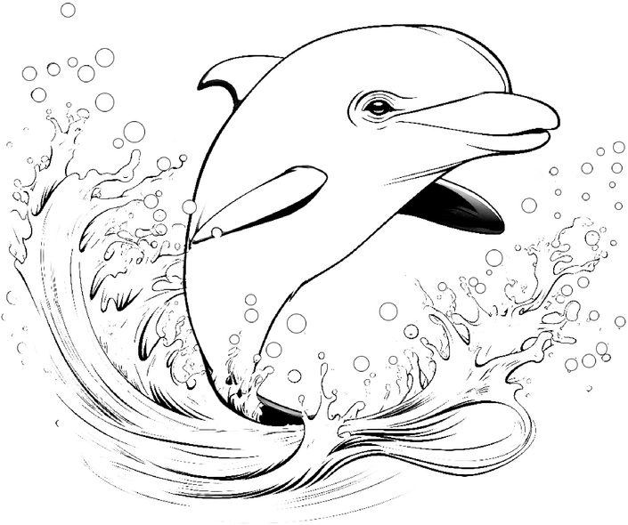 malvorlage-delfin-ausmalbild-mit-wellen
