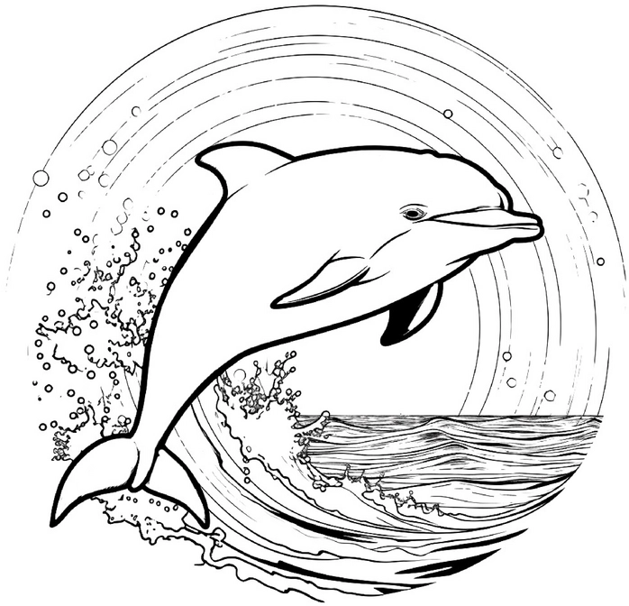 malvorlage-delfin-im-sprung-und-wellen