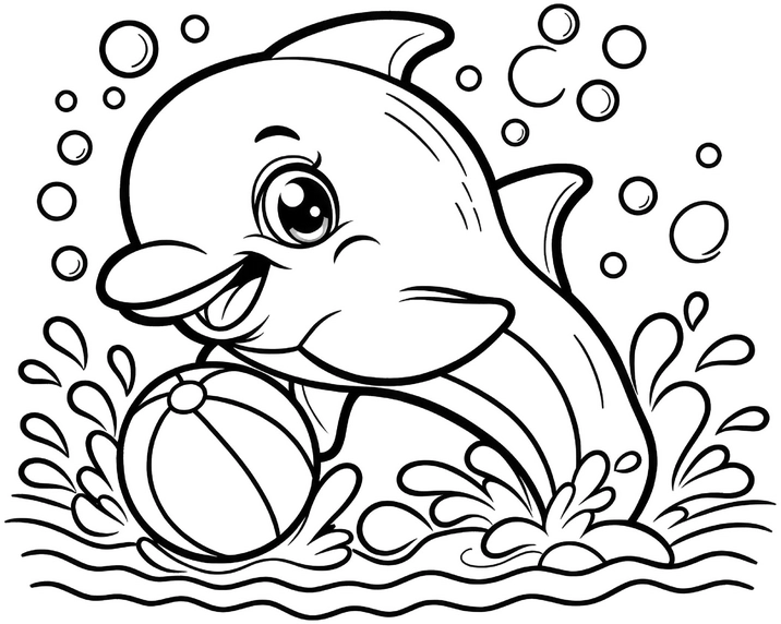 malvorlage-delfin-im-wasser-mit-ball