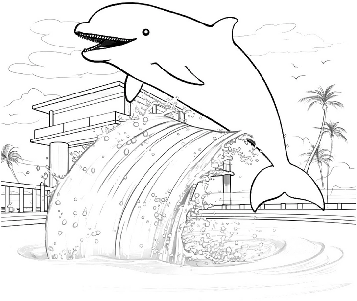 malvorlage-delfin-in-einer-wasser-show