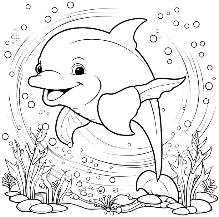 malvorlage-delfin-in-unterwasserwelt