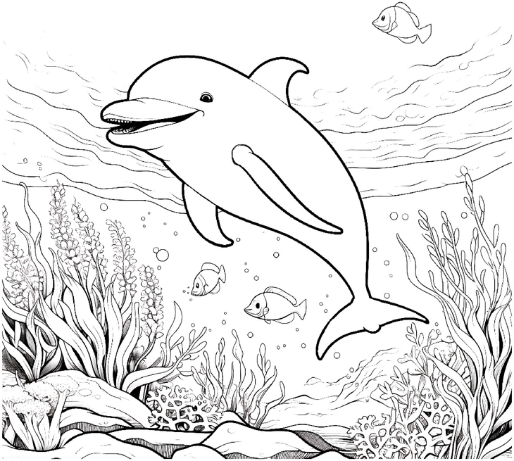 malvorlage-delfin-und-meeresbewohner-in-unterwasserwelt