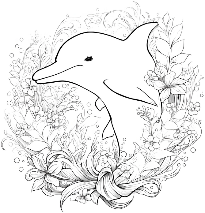 malvorlage-delphin-blumen-blasen