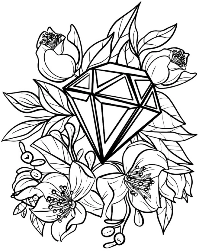 malvorlage-diamant-mit-blumen-und-blaettern