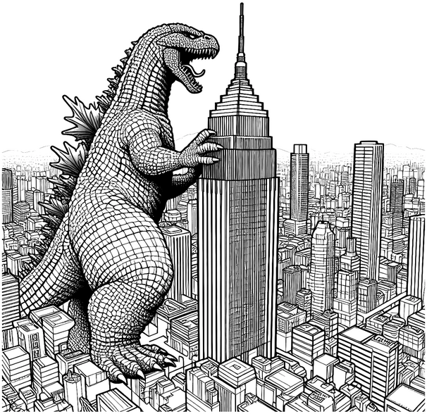 malvorlage-dinosaurier-in-der-stadt