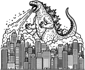 malvorlage-dinosaurier-in-der-stadt-mit-wolken