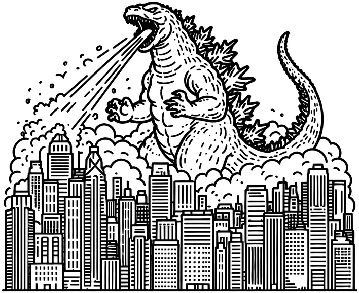 malvorlage-dinosaurier-in-der-stadt-mit-wolken