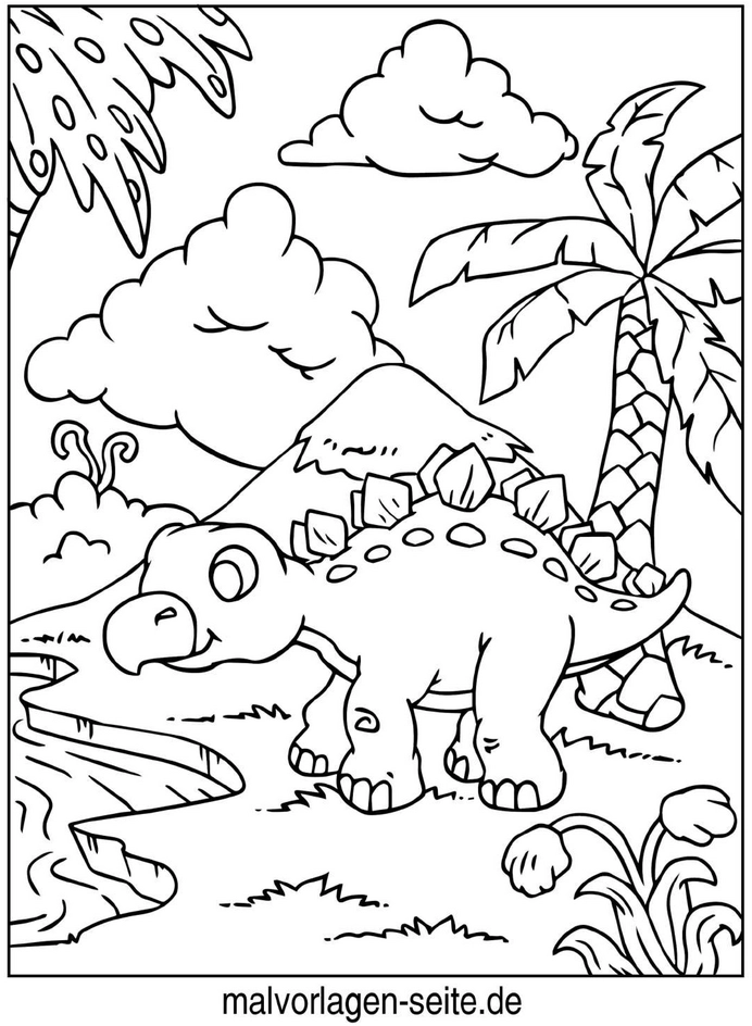 malvorlage-dinosaurier-in-einer-bunten-landschaft