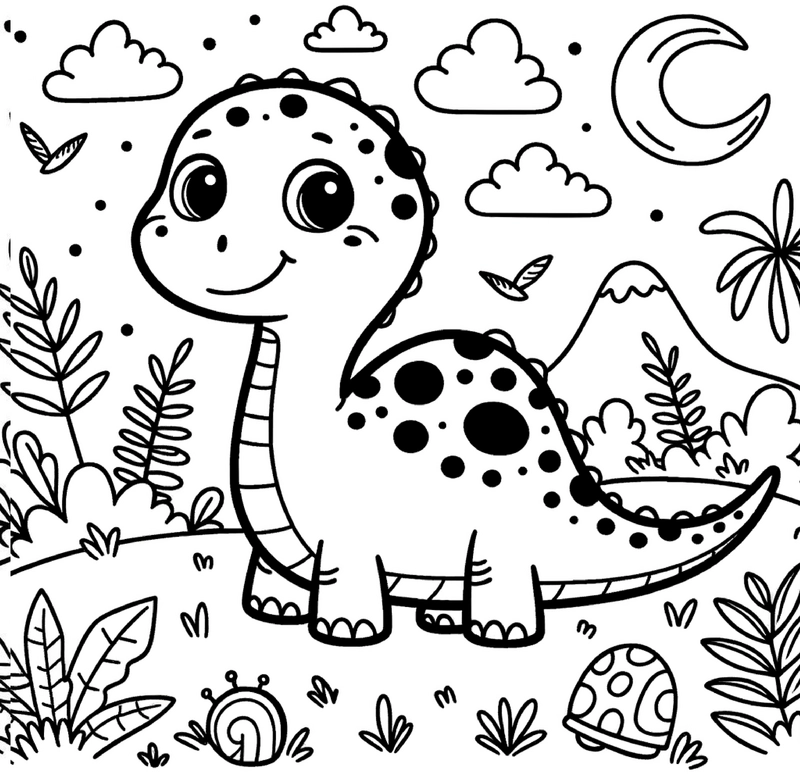 malvorlage-dinosaurier-in-einer-fantasievollen-landschaft