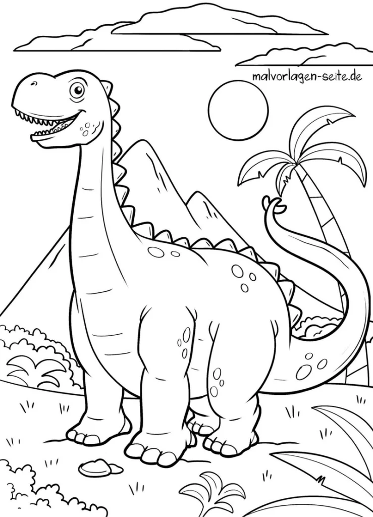 malvorlage-dinosaurier-in-einer-fantasievollen-umgebung