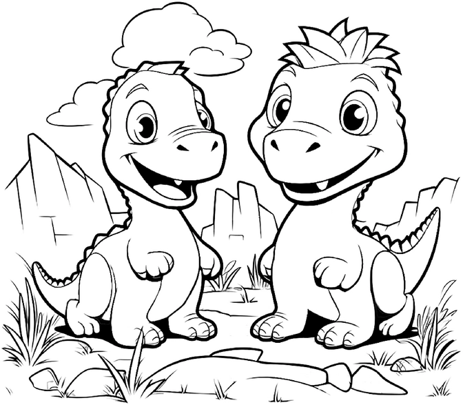 malvorlage-dinosaurier-in-freundlicher-umgebung