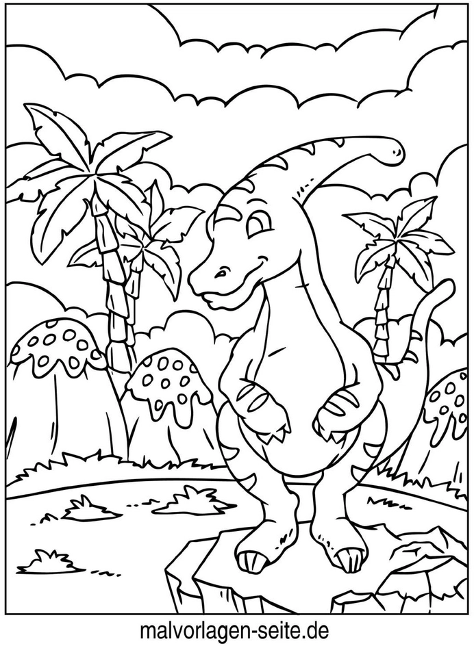 malvorlage-dinosaurier-in-tropischer-umgebung