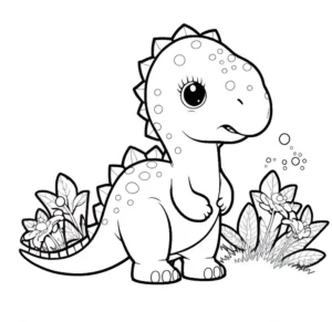 malvorlage-dinosaurier-mit-pflanzen-und-blumen