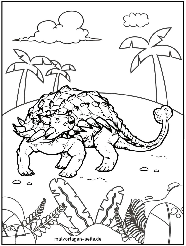 malvorlage-dinosaurier-panzertiere-palmenszene