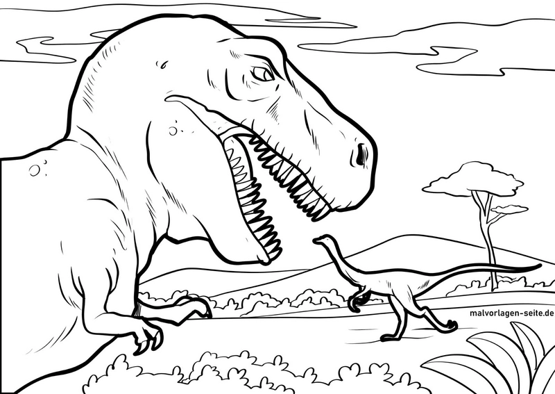 malvorlage-dinosaurier-t-rex-und-kleiner-dinosaurier