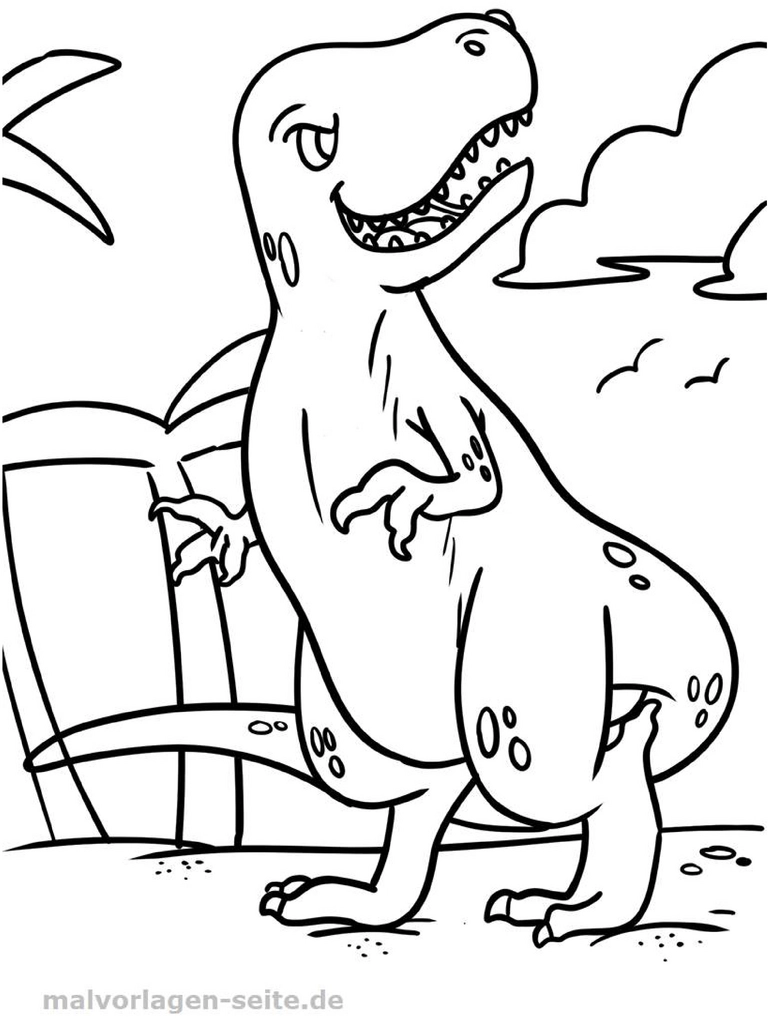 malvorlage-dinosaurier-tropische-landschaft