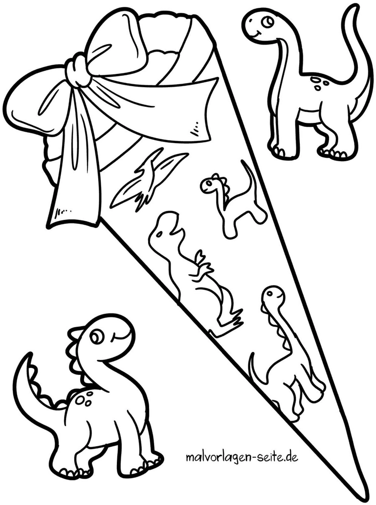 malvorlage-dinosaurier-und-schultuete-ausmalen