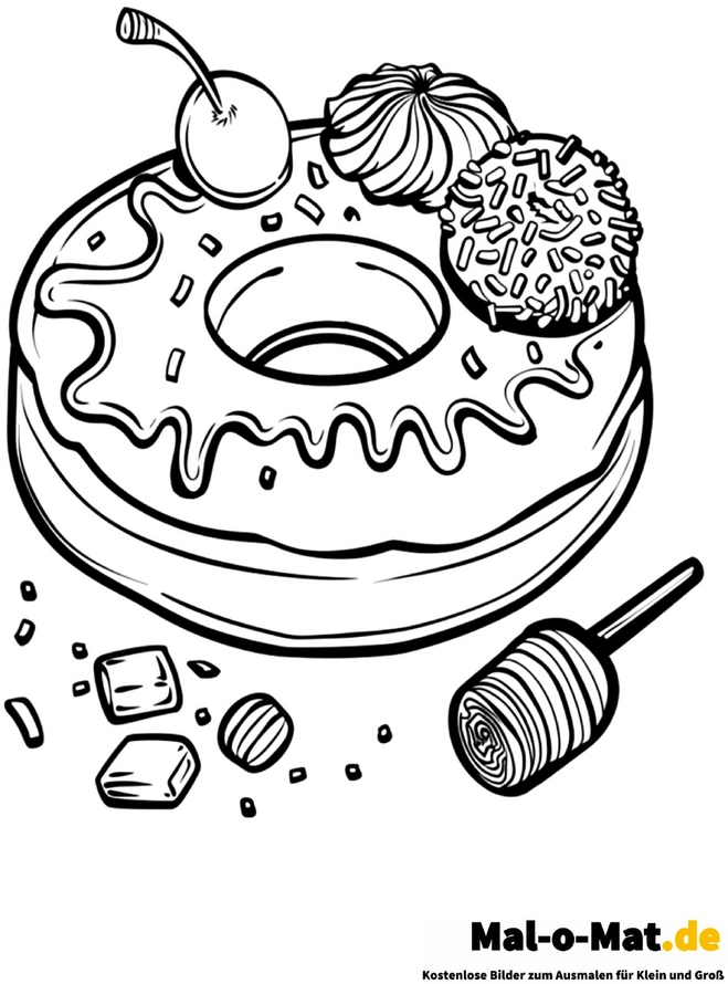 malvorlage-donut-mit-suessigkeiten