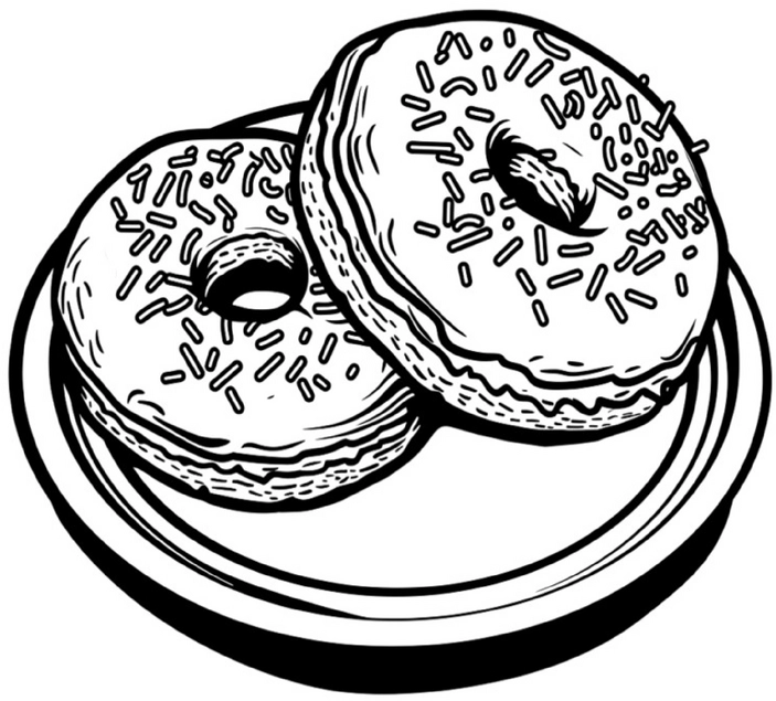 malvorlage-donuts-auf-teller-mit-bunten-streuseln