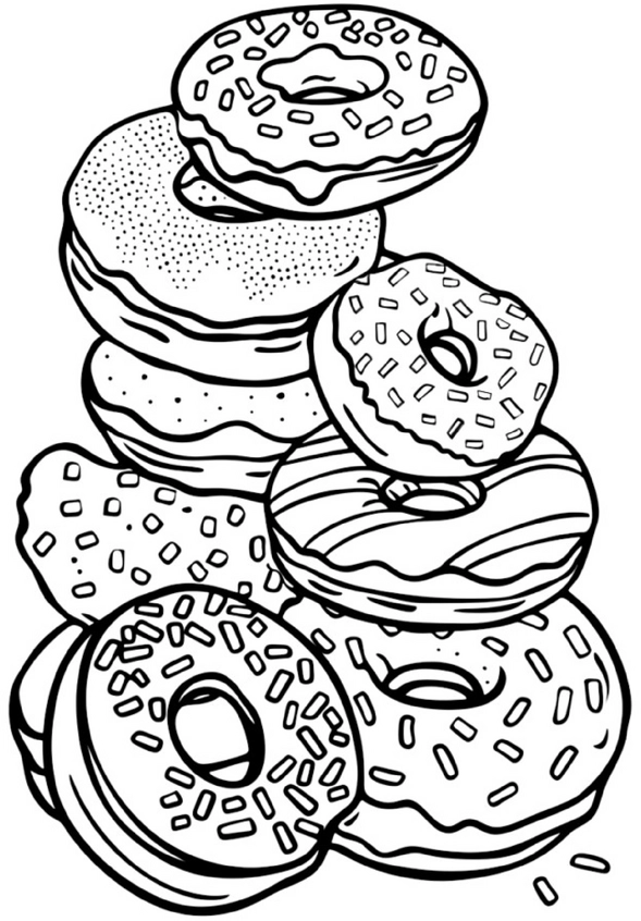 malvorlage-donuts-stapel-ausmalbild