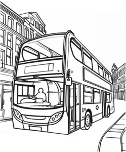 malvorlage-doppeldeckerbus-in-der-stadt