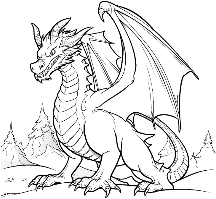 malvorlage-drache-auf-dem-berg