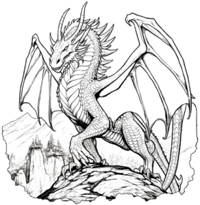 malvorlage-drache-auf-einem-felsen