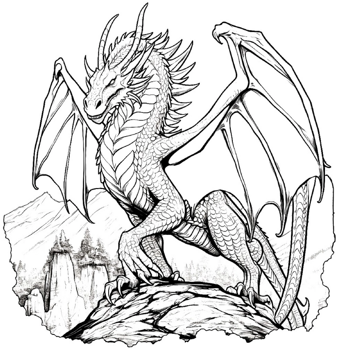 malvorlage-drache-auf-einem-felsen