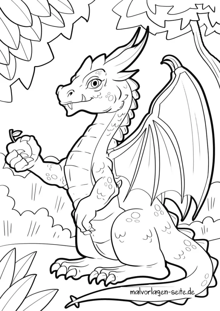 malvorlage-drache-fantasielandschaft