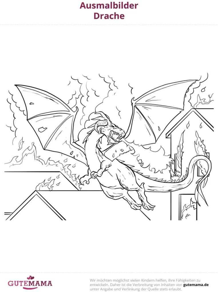 malvorlage-drache-flammen-feuer