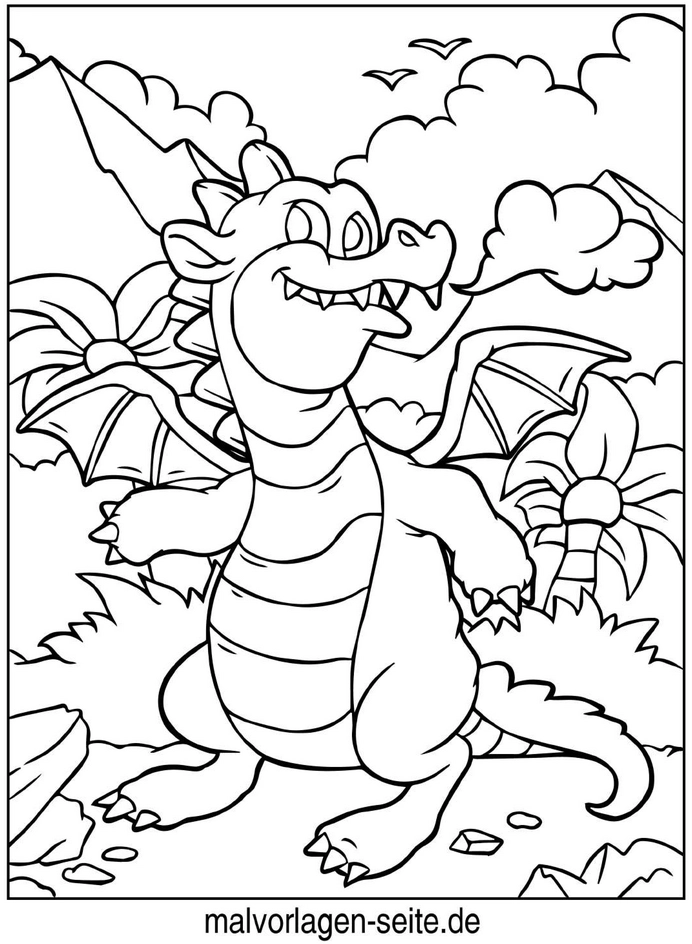 malvorlage-drache-in-fantastischer-landschaft