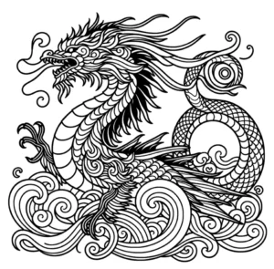 malvorlage-drache-in-wellen-ausmalbild