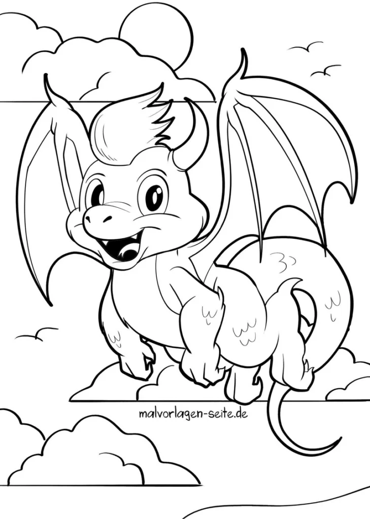 malvorlage-drache-in-wolken