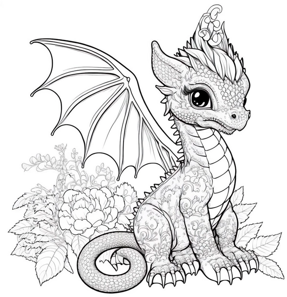 malvorlage-drache-mit-blumenmuster