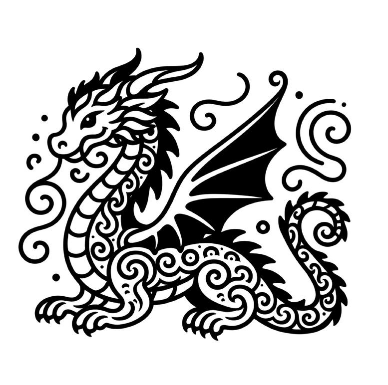 malvorlage-drache-mit-geschwungenen-mustern