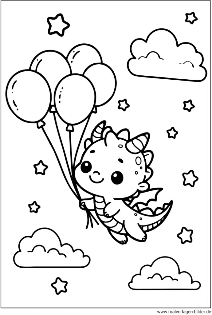malvorlage-drache-mit-luftballons