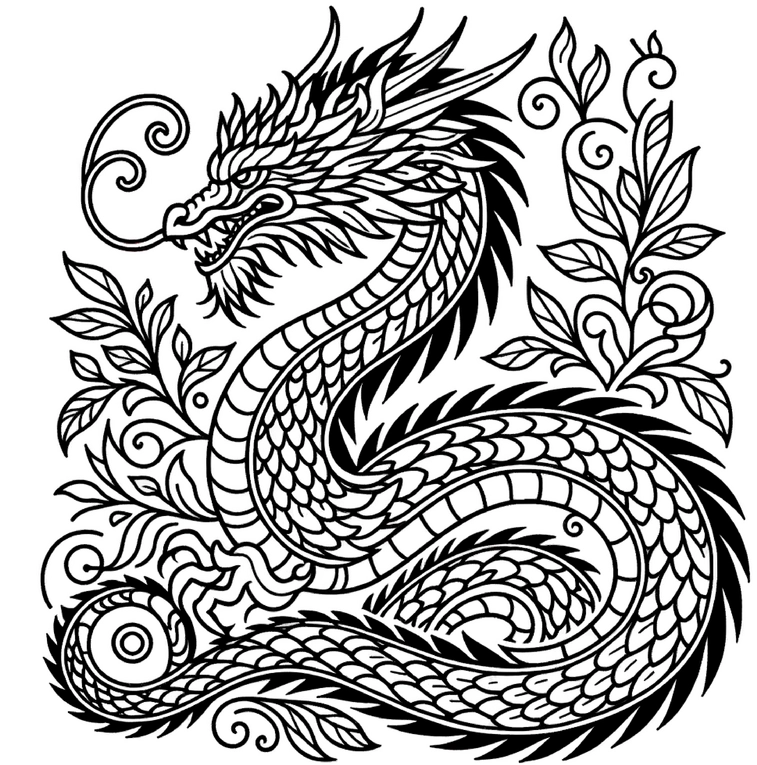 malvorlage-drache-mit-pflanzenmustern