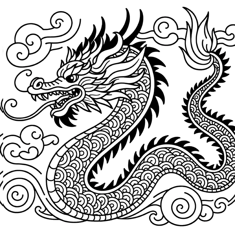 malvorlage-drache-mit-wolken-und-details