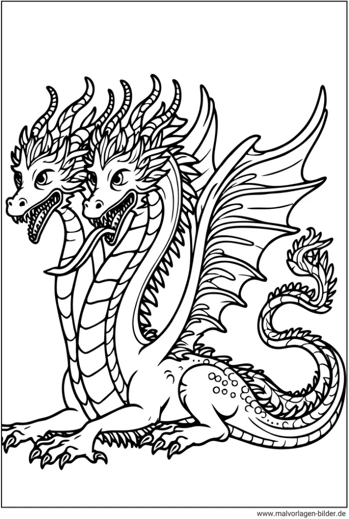 malvorlage-drache-mit-zwei-koepfen