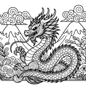 malvorlage-drache-wolken-berghintergrund