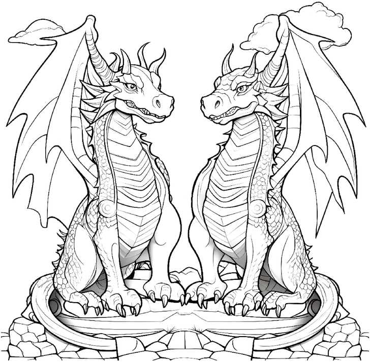 malvorlage-drachen-auf-felsen-ausmalbild