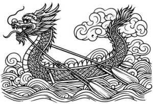 malvorlage-drachen-im-wasser-mit-wellen-und-wolken